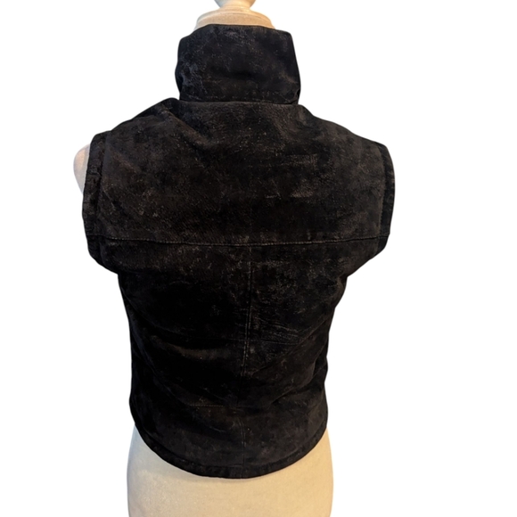 Choices Y2K Black Suede Leather Vest Quality Unisex Zip Snap Front Sz S - Picture 4 of 11